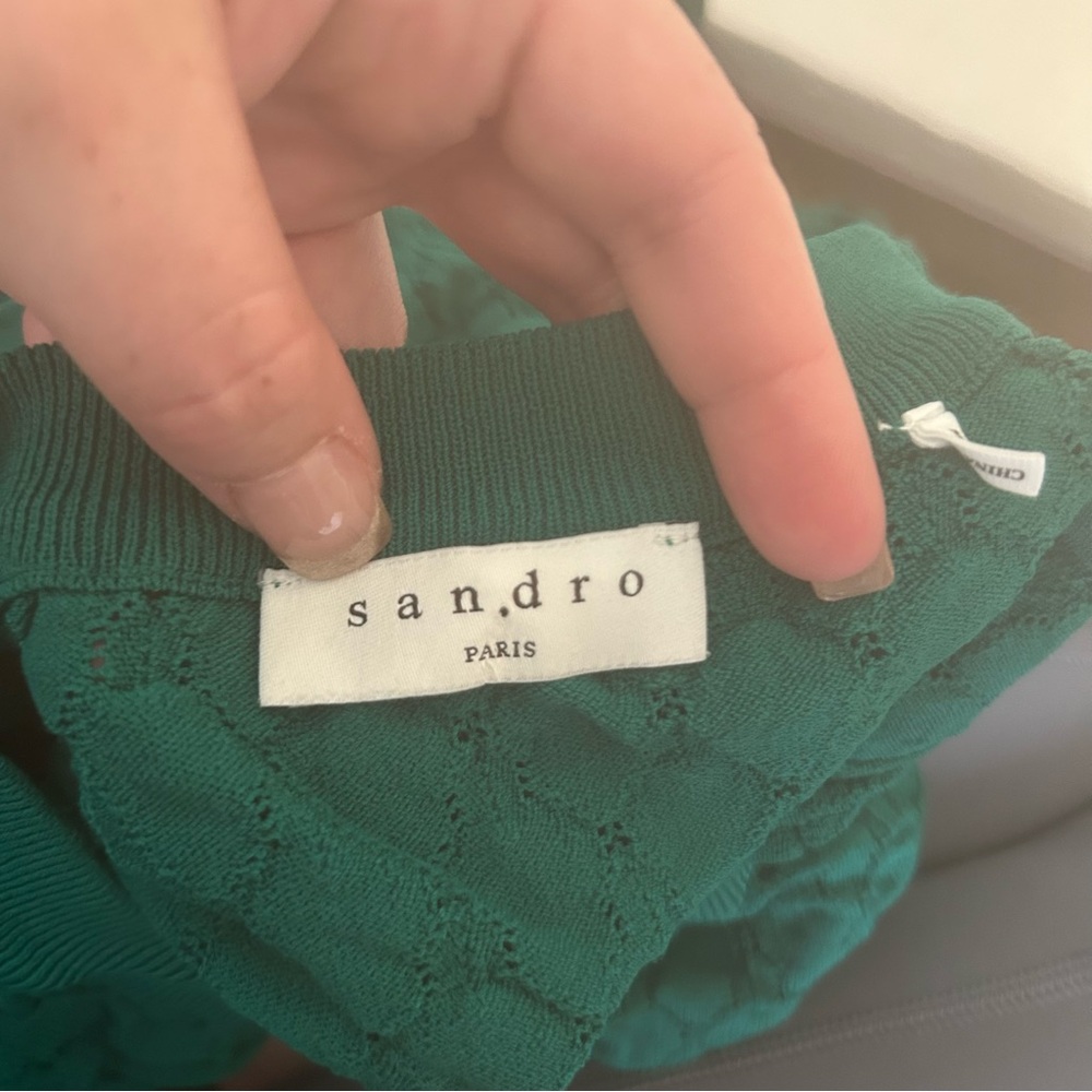 Sandro Paris green 3/4 sleeve fine knit sweater blouse - Picture 9 of 16